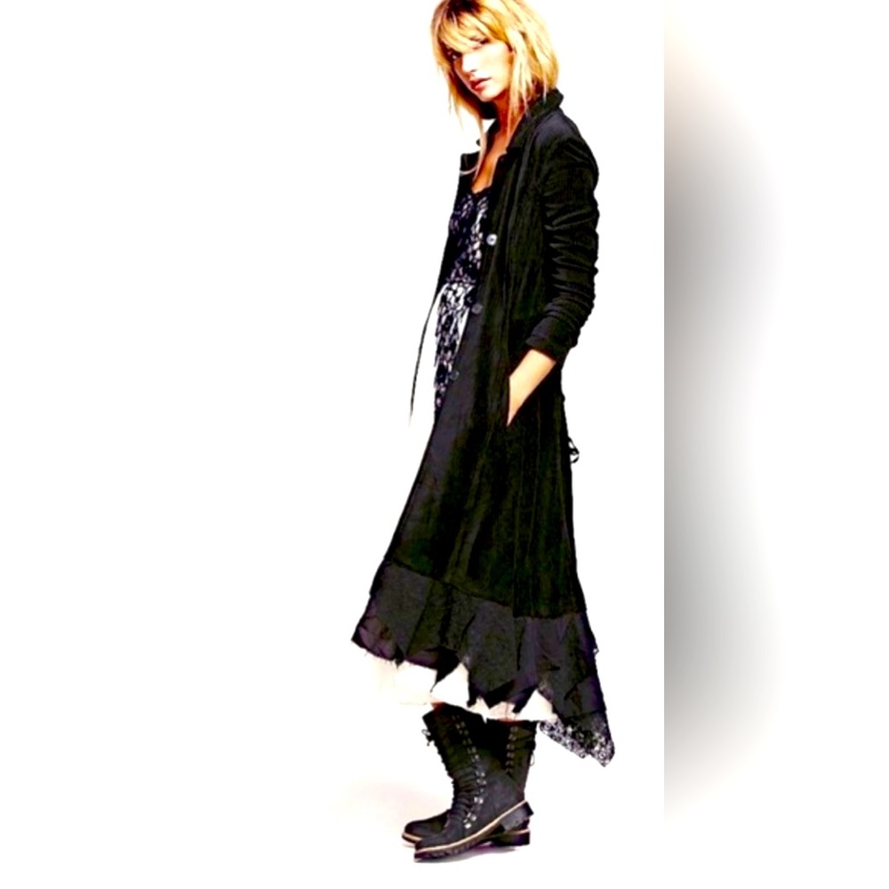 Free People Great Lengths Black Trench Coat